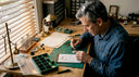 Watchmaker working at detailed home workbench